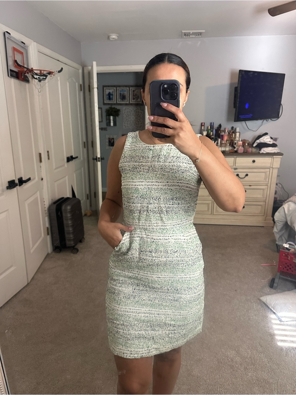 Banana Republic Mint Tweed Sleeveless Shift Dress